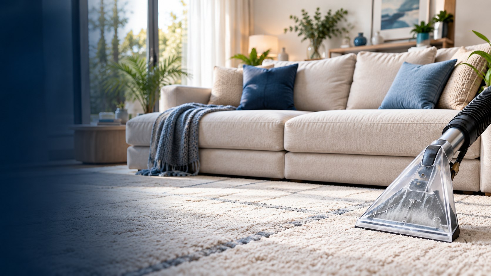 Canapé moderne et tapis nettoyé avec un injecteur-extracteur