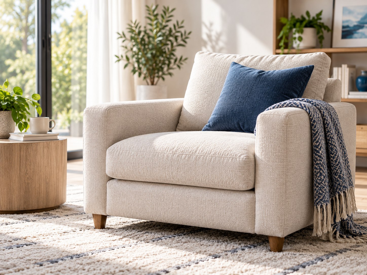 Fauteuil moderne en tissu clair