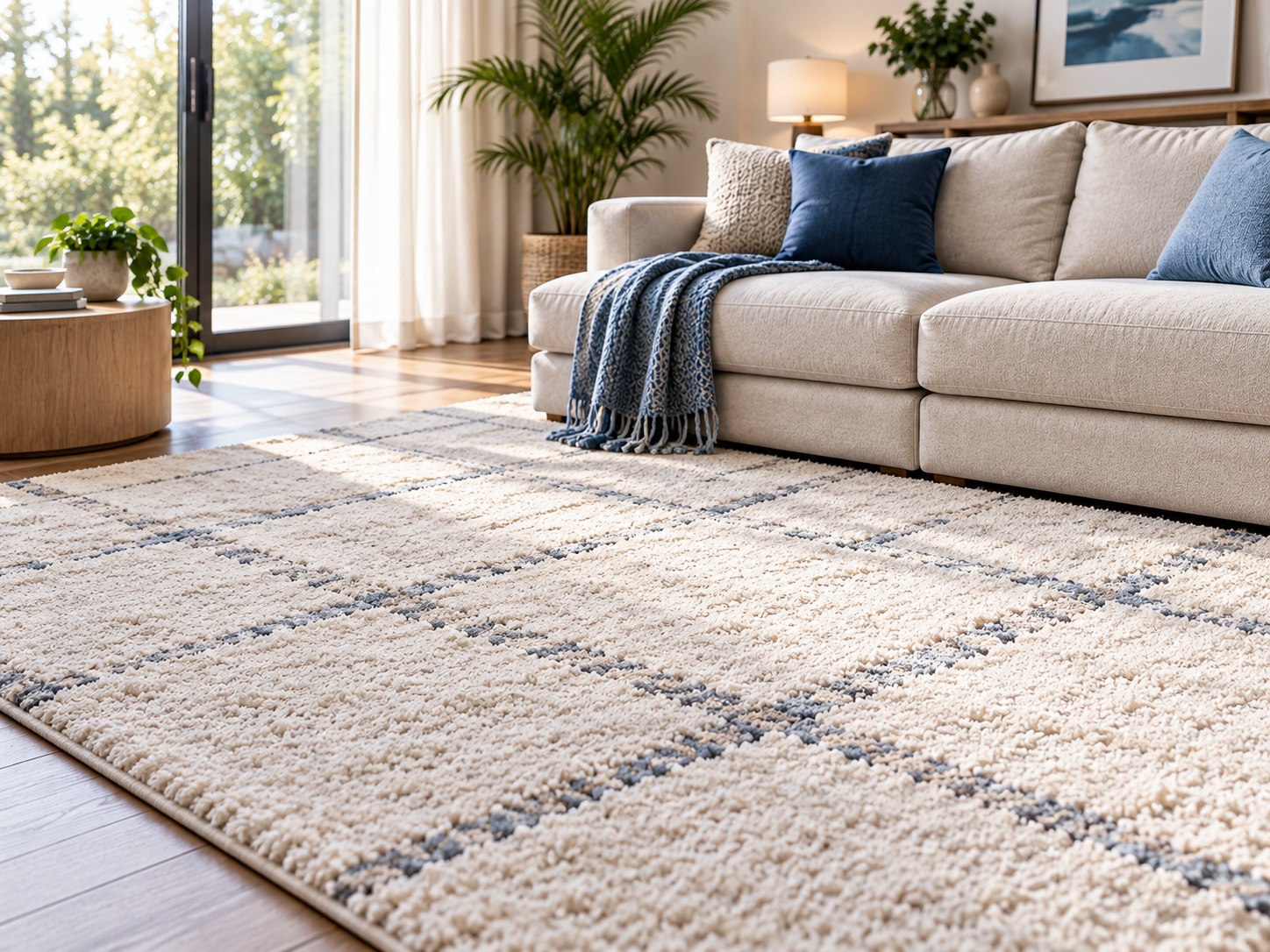 Tapis clair à motifs dans un salon moderne